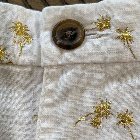 Chic & Polished 🏝️Gold Embossed Palm Tree 🌴 Cotton Shorts 🩳 🌴 2 Pockets - Picture 16 of 17